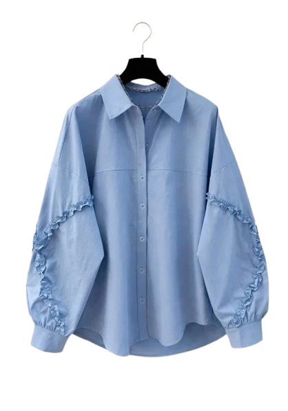Chemise bleu ciel — coupe bouffante, nœud papillon